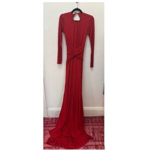 Red Michael Kors Collection Backless Long Sleeve Gown